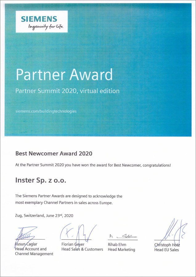 Partner Award 2020 dla Inster Sp. z o.o.